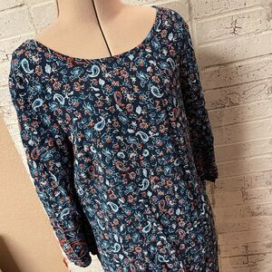 i joah Blue Floral Long Sleeve Dress Medium